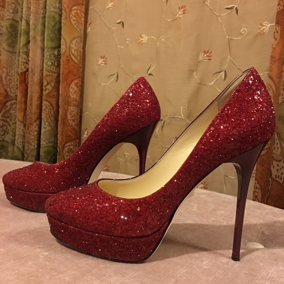 jimmy choo red glitter heels